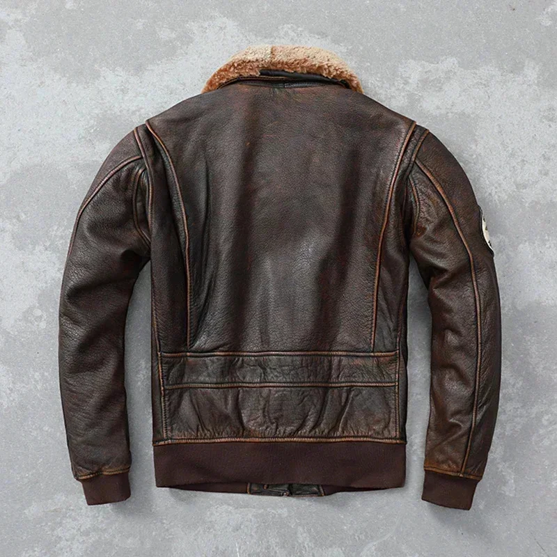 Мужская винтажная куртка из натуральной коровьей кожи красно-коричневая летная