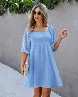 summer new fashion womens clothes square collar see through mesh bubble sleeve dress halter female sundress casual holiday wear