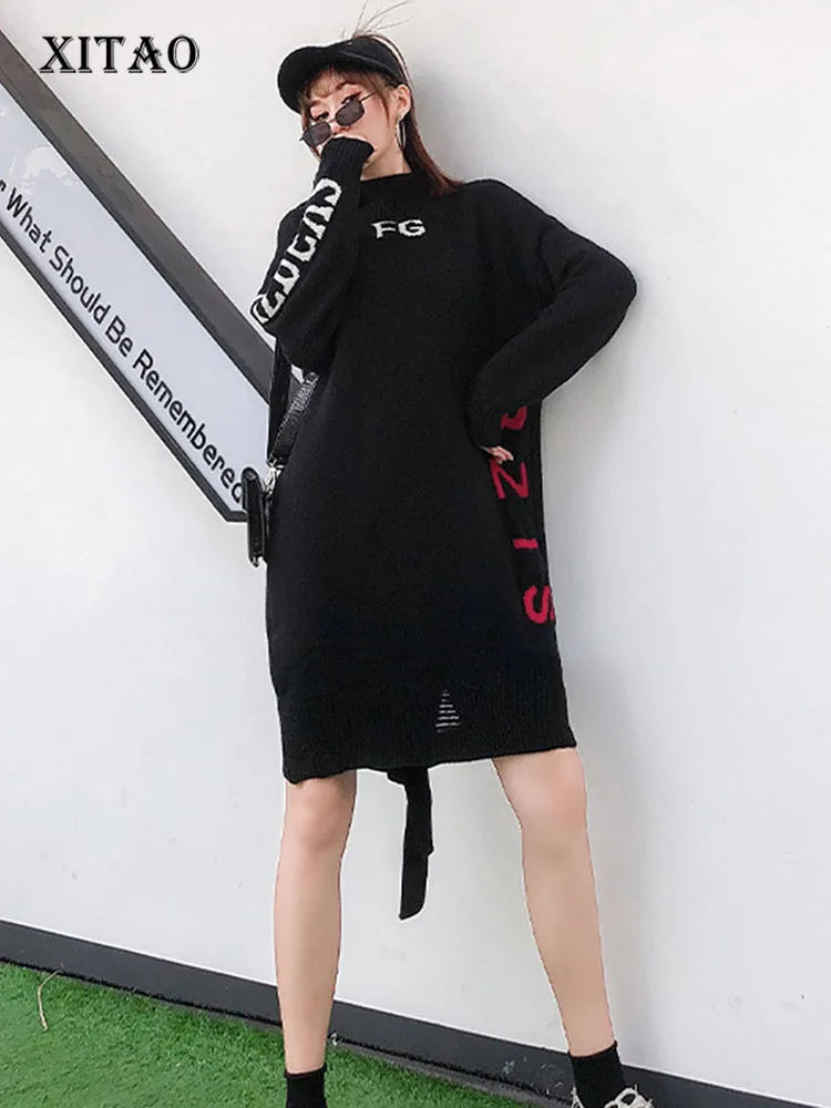 Фото XITAO Повседневный пуловер с буквенным принтом в стиле пэчворк женский свитер 2019