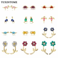 925 sterling silver colorful crystal zircon mini cute animal dinosaur earrings for women earrings piercing fashion jewelry 2022