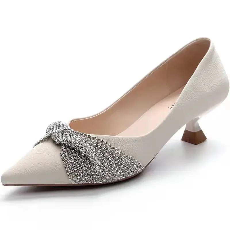 

Sapatos Salto Women Cute Pointed Toe Beige High Quality Crystal High Heel Shoes Lady Fashion Black Comfort Summer Pumps F300d