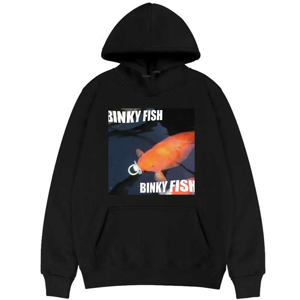 

Funny Binky Fish Carp Hoodie Sweatshirt Men Women Oversized Casual Hoodies Man High Quality Tracksuit Fun Men's Black Streetwear
