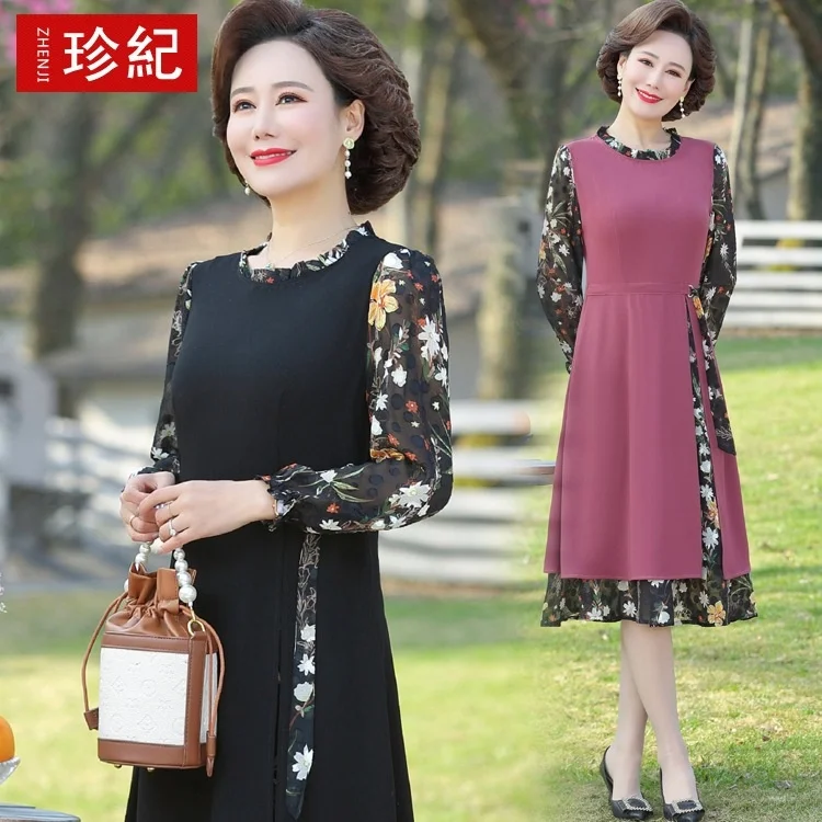 

Mother's spring Chiffon Dress middle-aged women's spring and summer style 40-year-old 50 middle-aged and elderly people's