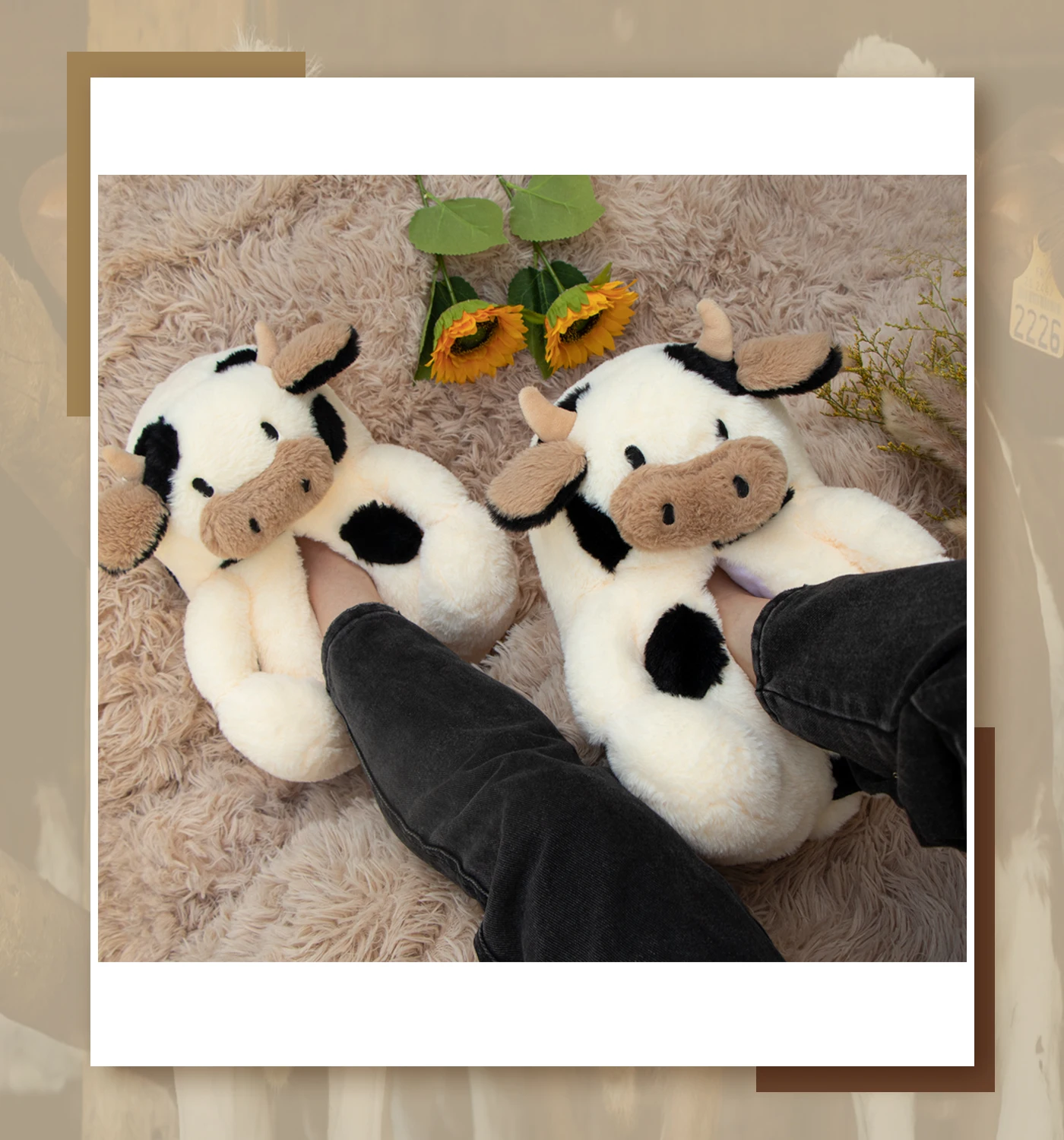 Womens Cute Teddy Bears Slippers Warm Fuzzy House Slipper Animal Slippers Home Fluffy Cow Slippers for Women Men Brithday Gifts
