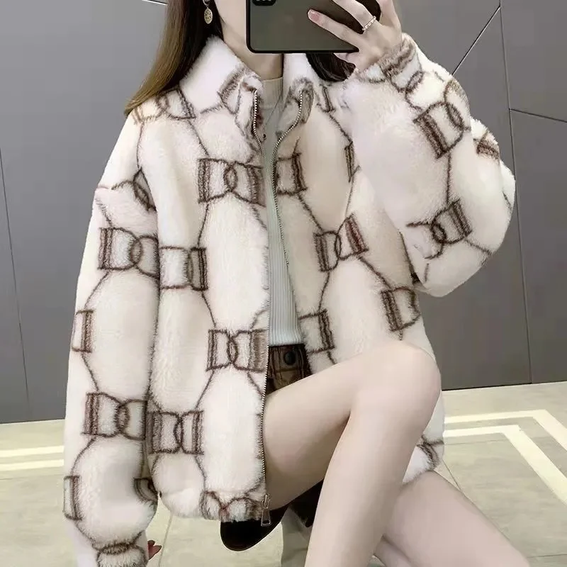 

Sheep Shearing Jacket Women's 2023 New Korean Version Outer Wear Winter Loose All-Match Plus Cotton Thick Lamb Wool Tide Jacket