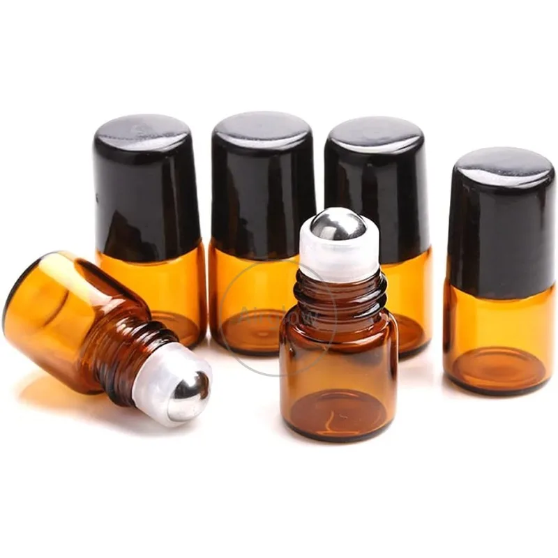 

25Pack 1ml 2ml 3ml Amber Glass Roll on Bottle for Essential Oils Perfume Vial Mini Sample Vials Refillable Cosmetics Container