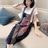 female casual korean vintage two piece set women short sleeves white tops and calf length loose overalls pants suit outfits e04