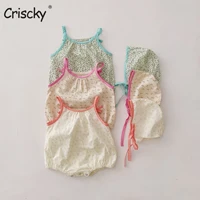 criscky 2 pcs baby cute girl romper with hat sets infant printing jumpsuit toddler baby girl clohtes sleeveless rompers