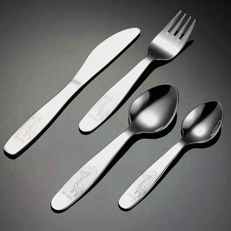 

Столовый нож из нержавеющей стали в западном стиле, ложка и вилка для чая и десерта, столовая посуда с мультяшным жирафом, кухонная посуда