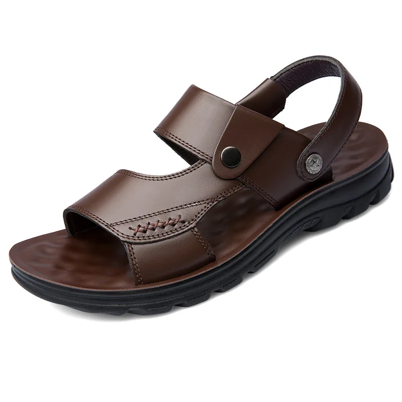 

Size 45 46 47 Summer Leather Sandals Men Beach Shoes Casual Holiday Shoes Thick-soled Comfortable Breathable Non-slip Slippers