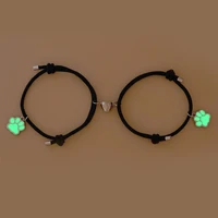 fashion dog claw luminous pendant couple bracelet for women weave rope magnetic heart matching bracelets korean style jewelry