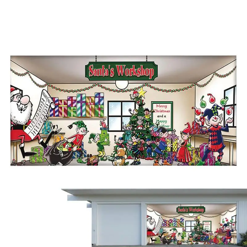 

Рождественский баннер для гаражной двери | Искусственный баннер, рождественские украшения | Уличный Рождественский фон, размер декора