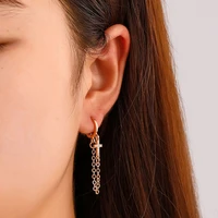 gold earrings for women inlaid zircon cross pendant punk long tassel chain stud earrings trendy woman jewelry 2022 free shipping