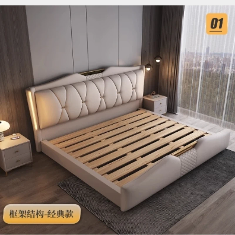 Роскошная двуспальная кровать с каркасом современные полки King Size полная Twin Queen