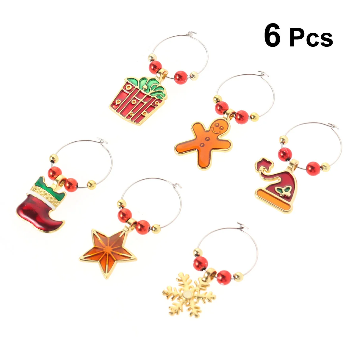 

Set of 6 Christmas Glass Charms Rings Glass Tags Drink Markers Party Favors Supplies