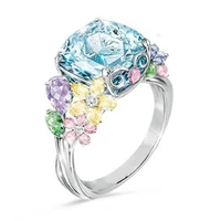 inlaid multicolor gemstone square princess ring european and american imitation diamond zircon engagement ring
