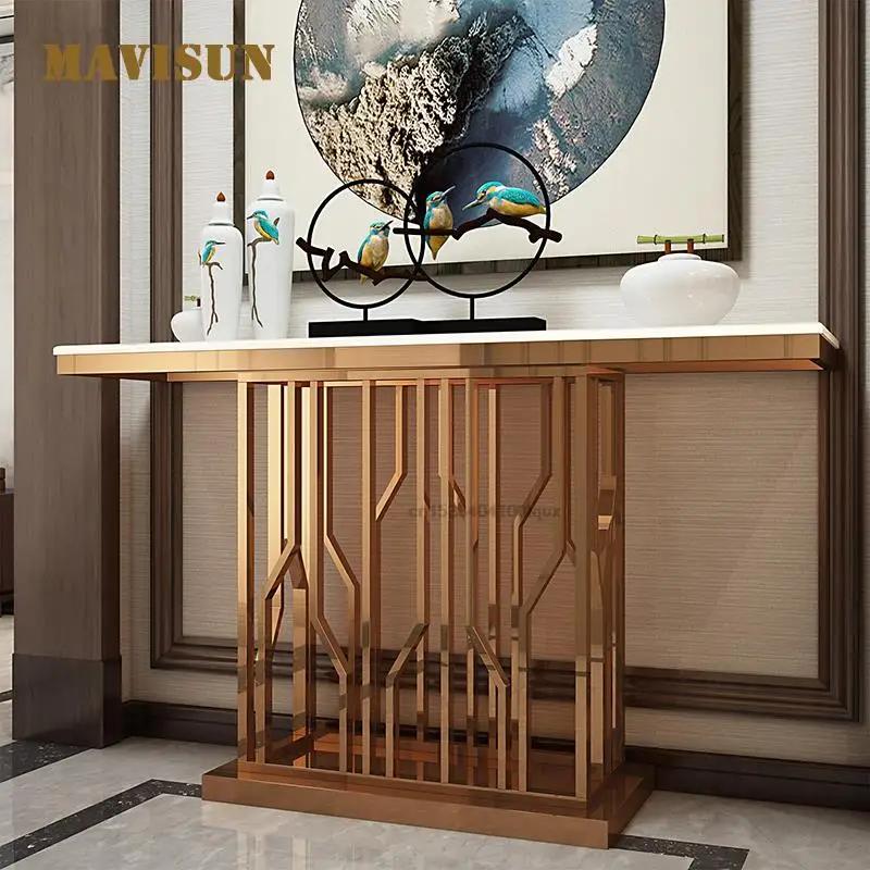 

Nordic Modern Minimalist Porch Cabinet Corridor Wall Storage Post-Modern Light Luxury Stainless Steel Marble Console Table
