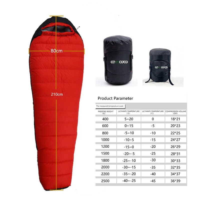 Фото Спальный мешок OEM Saco De Dormir Uyku Tulumu Schlafsack 600г для взрослых, ультралегкий, всесезонный, типа «мумия», с наполнителем из утиного пуха, для кемпинга на открытом воздухе. №1