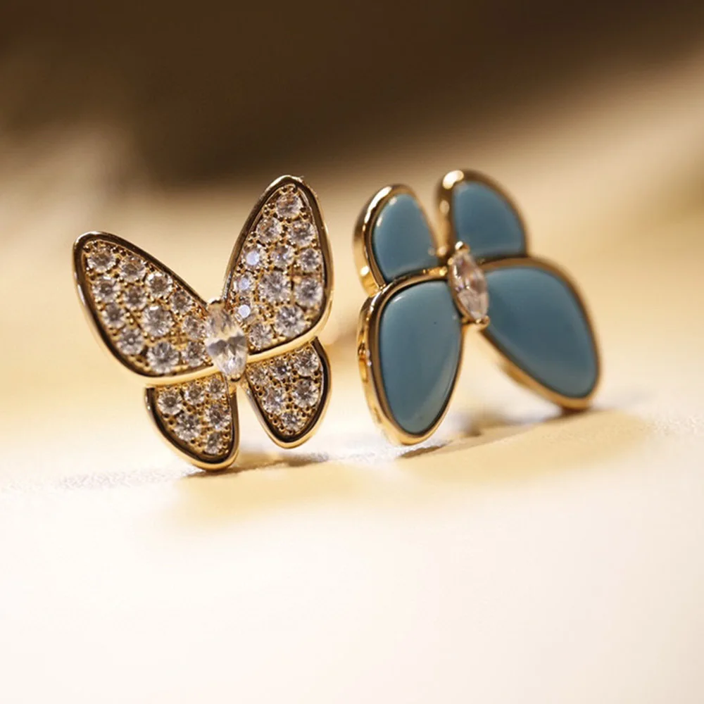 

2022 Newest Luxury Brand 18K Quality V Gold Glossy Light Blue Natural Turquoise Butterfly Ring For Women Designer Jewelry