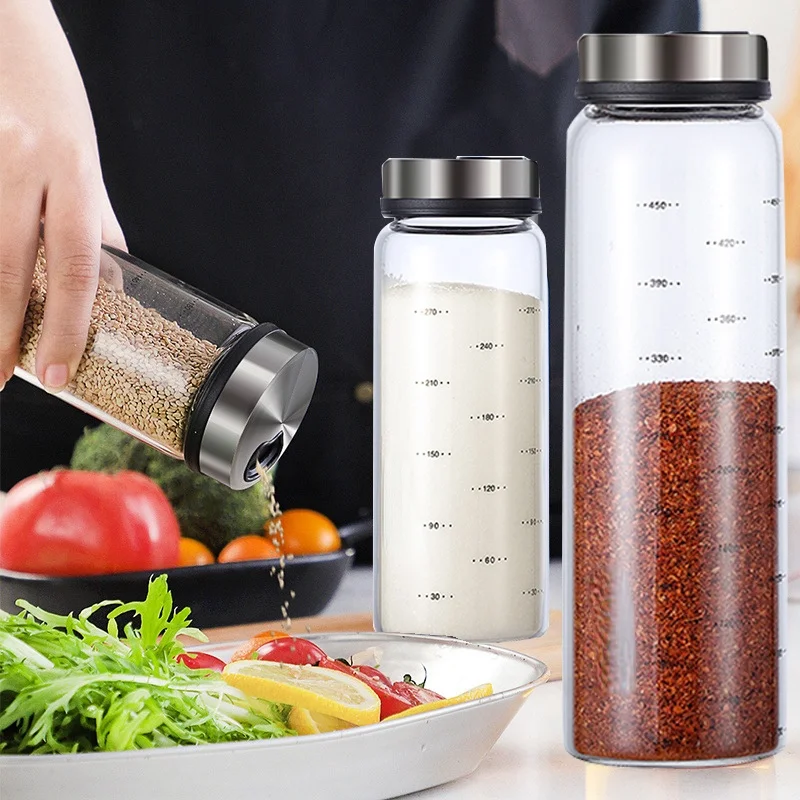 

High Borosilicate Glass Seasoning Can Pepper Spice Shaker Kitchen Salt Sesame Solid Condiment Seal Bottle With Rotary Lid