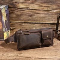 new genuine leather waist packs vintage fashion menwaist bag fanny pack belt bag phone bags travel male multifunction bag 3612