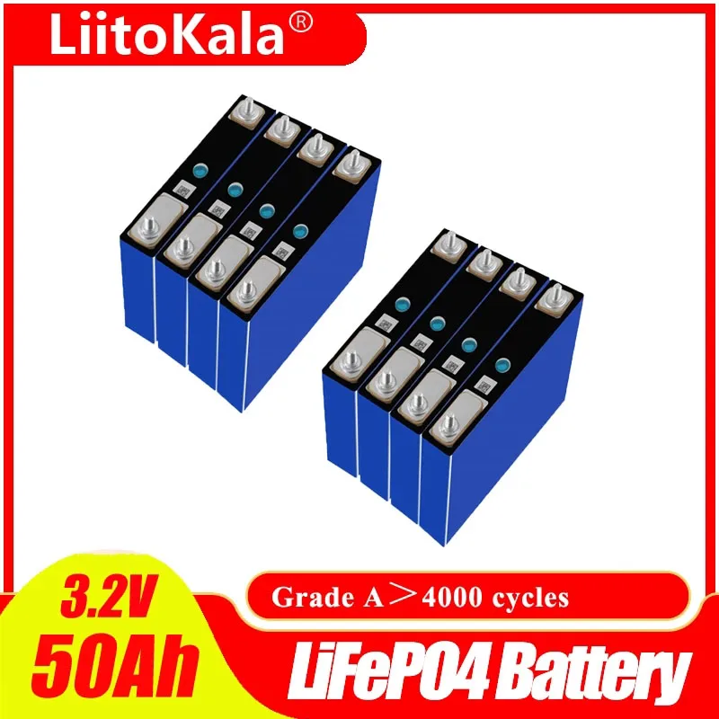 LiitoKala-batería Lifepo4 de 3,2 V 50Ah, célula recargable 1C-3C, descarga de alta potencia para batería de 12V 50Ah, barco, RV, energía EV