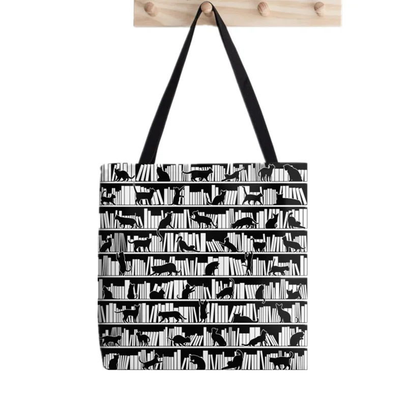 

Women Shopper bag Library cats Books Bookish Bag Harajuku Shopping Canvas Shopper Bag girl handbag Tote Shoulder Lady Bag