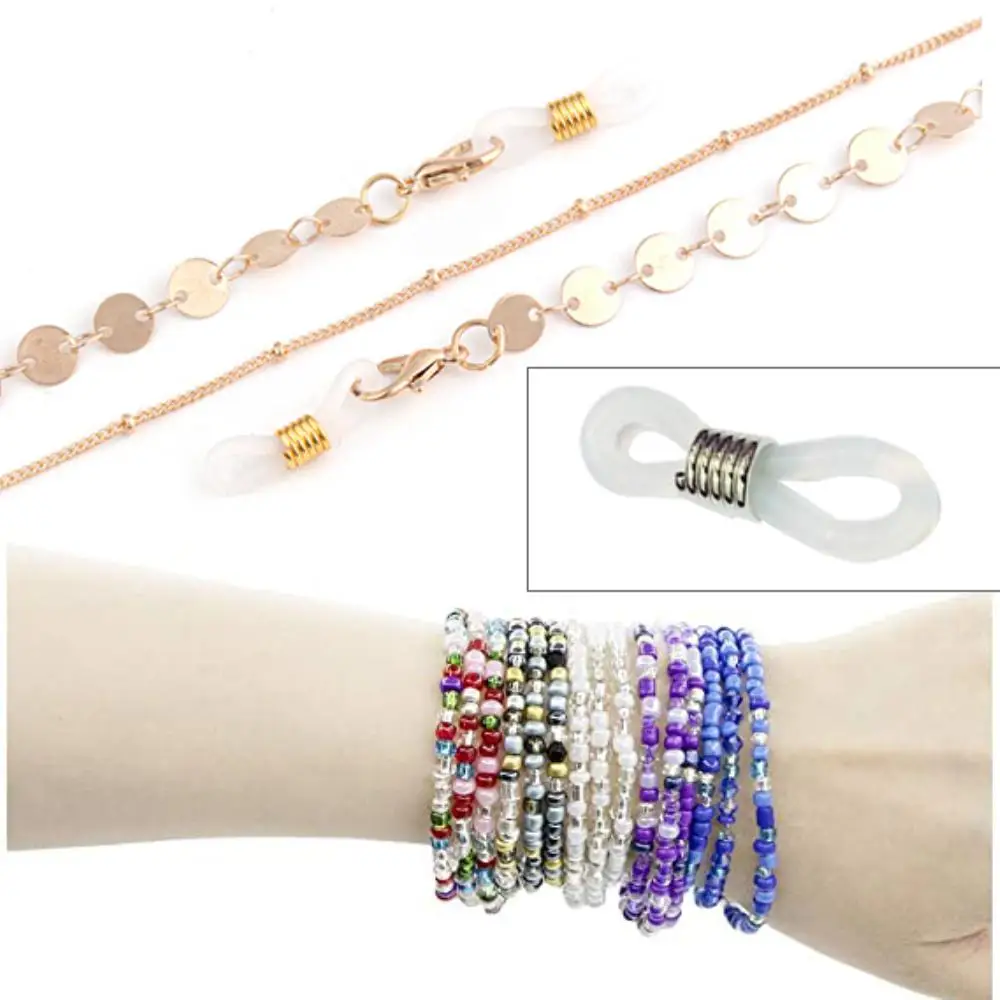 10Pcs/Set Non Slip Silicone Rubber Rings Glasses Chain Strap Anti-Skid Fixed Black White Circle Ear Hanging Rope Buckle Fittings - купить по