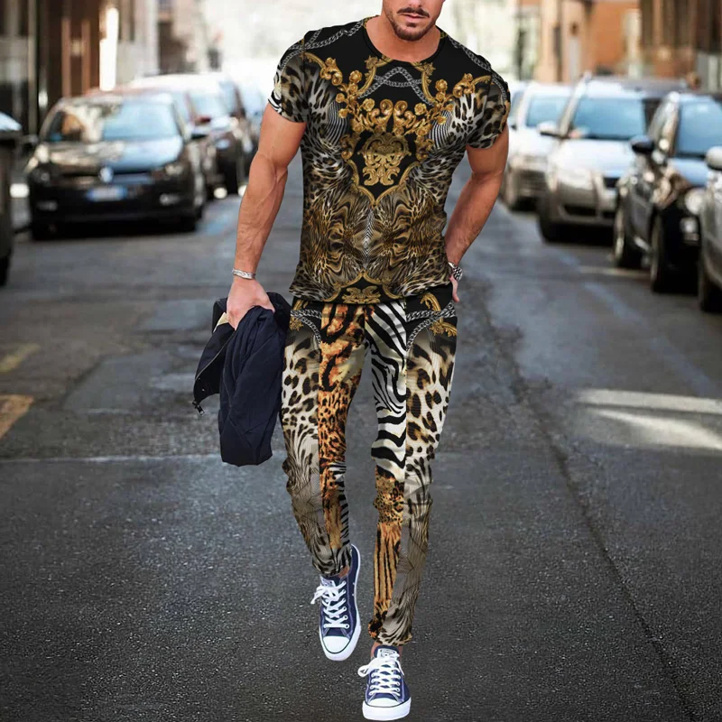 Animal Leopard Print 3D Printing Oversized T-Shirt Shorts Set Fashion Pants Set Plus Size Comfortable O-Neck Sport