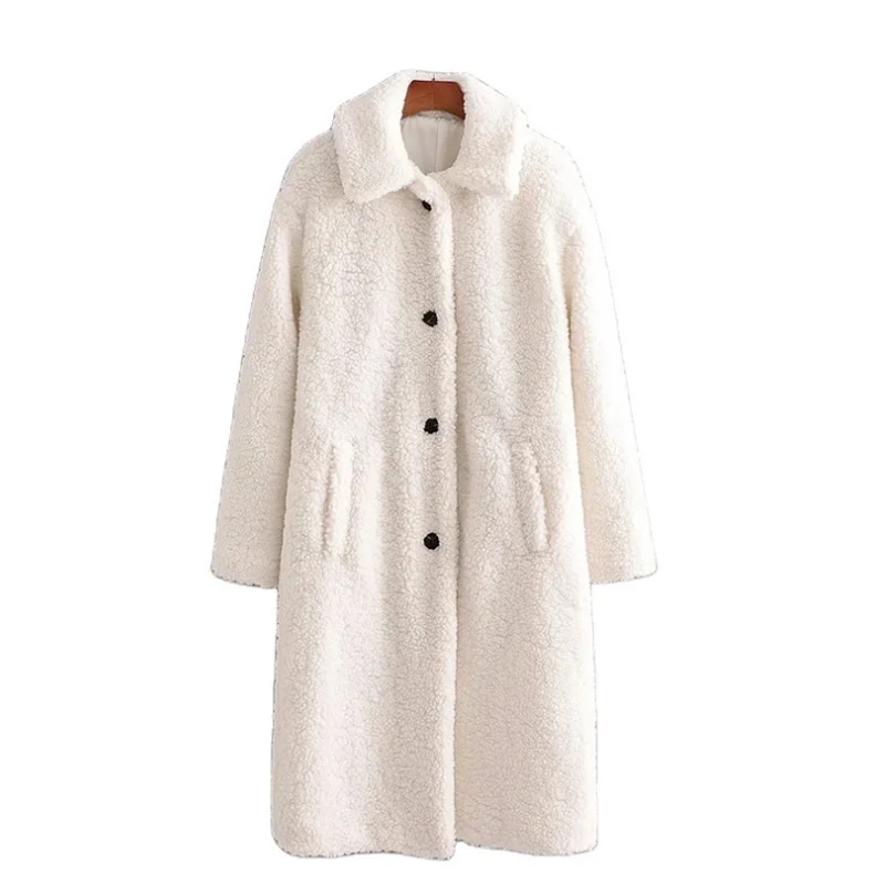 Winter Women's Fur Jacket Women Retro Korean Teddy Fashion Single-breasted Long Sleeve Lapel Faux Fur Jacket White Long 2021 New