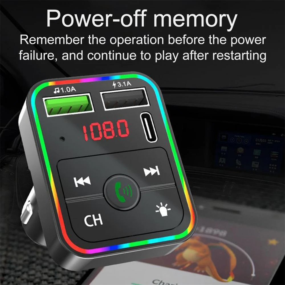 

Multifunctional Car Charger With Lcd Screen Universal Car Charger Adapter Voltage Detection Player Portable