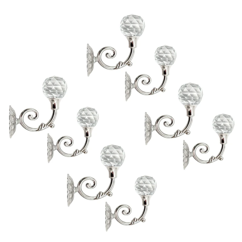 

JFBL Hot 8 PCS Clear Crystal Curtain Holdbacks Wall Mounted Tassel Curtain Tieback Hook Drapery Tiebacks Clothes Holder (Silver)