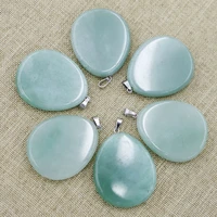 fashion green aventurine natural stone necklaces pendants flat water drop charms diy jewelry accessories making wholesale 12pcs