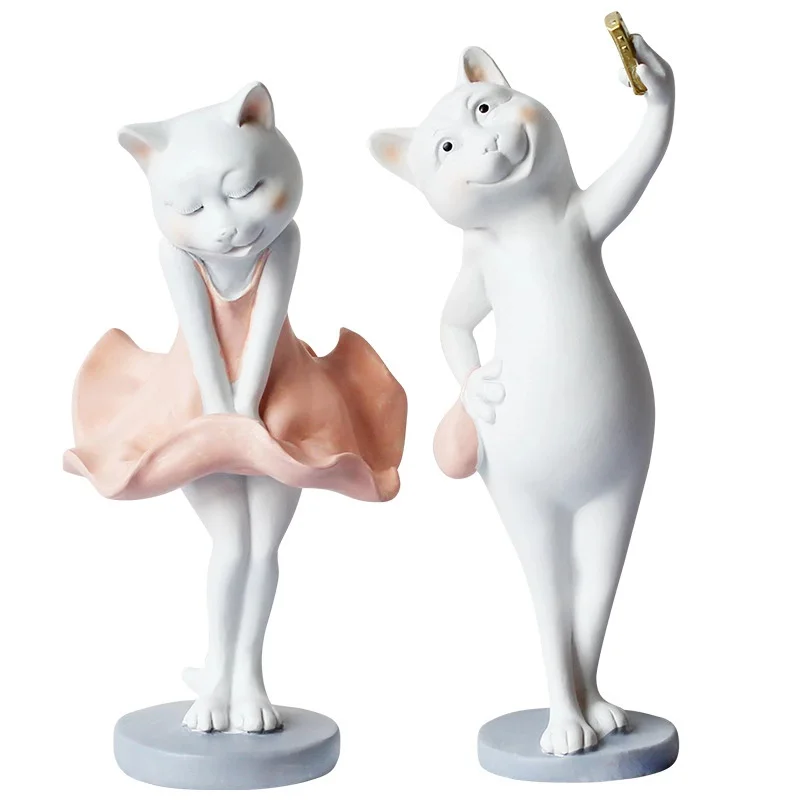 

[MGT]Creative selfie cute cat resin statue decoration home living room room decoration crafts girls gifts