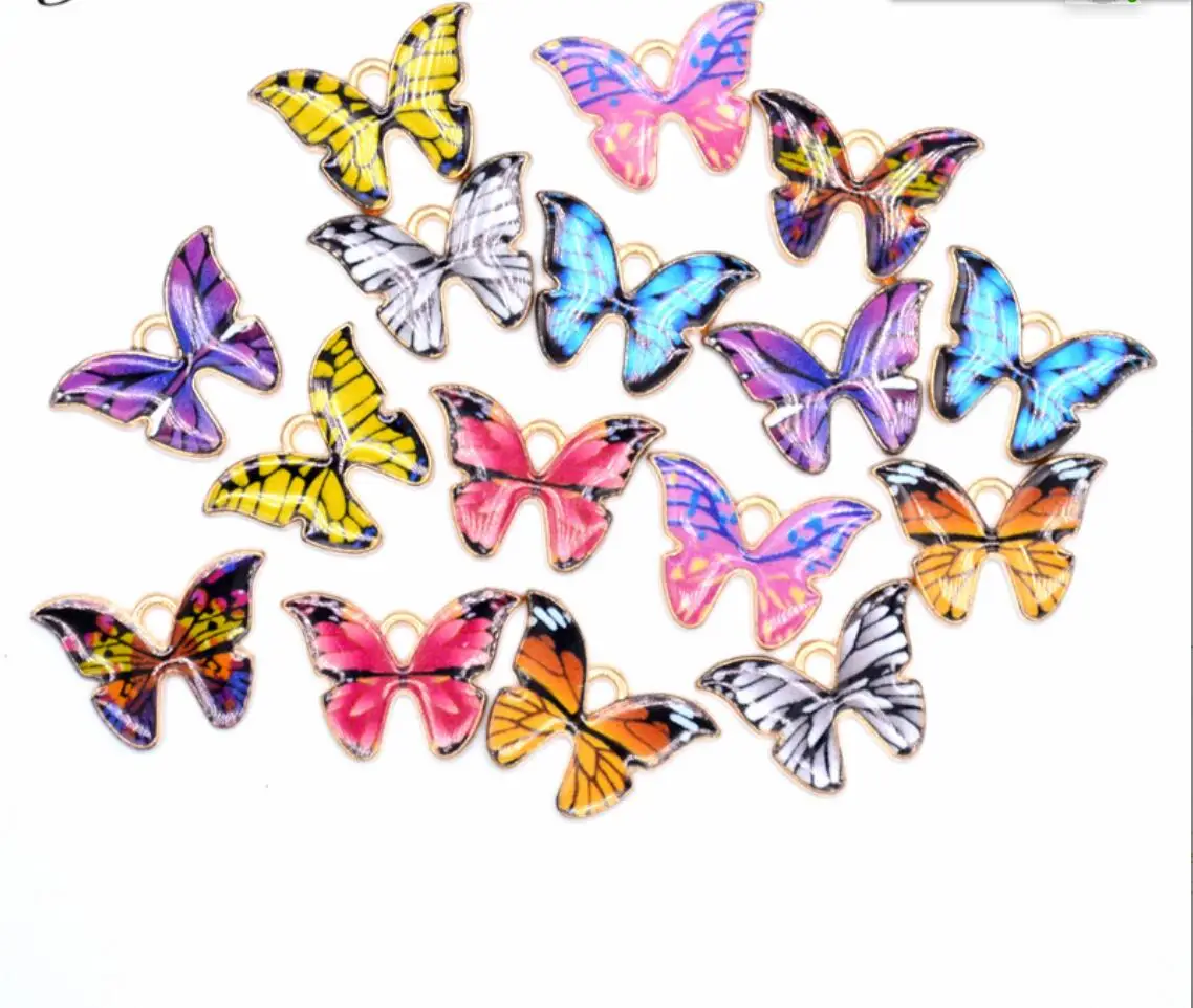 20PCS Alloy Metal Drop Oil Colorful Butterfly Charms Animal Pendant For DIY Bracelet Necklace Jewelry Making 21*15mm F0051