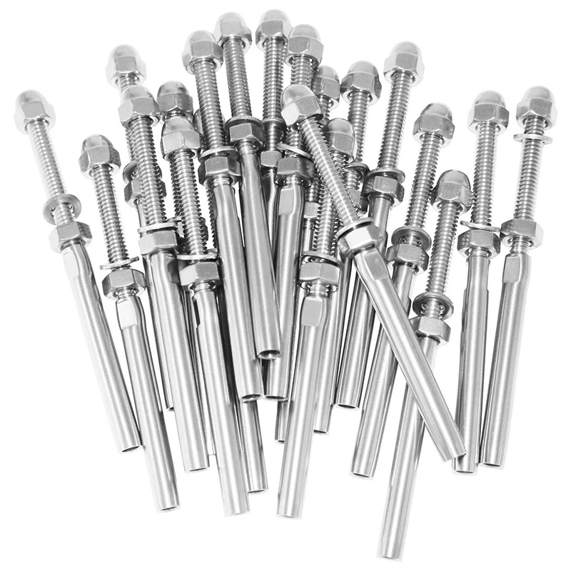 

20Pack Threaded Terminal Stud Stainless T316 Marine Grade Stud End Fitting Terminal For 3/16 Inch Cable Deck Railing Hand Swage