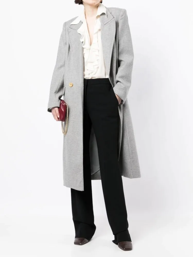 

Suit Coat Women Spring Fall New Quality Gray Blazers Simple Double Buttons Commute Long Outerwear Straight All Match Coats