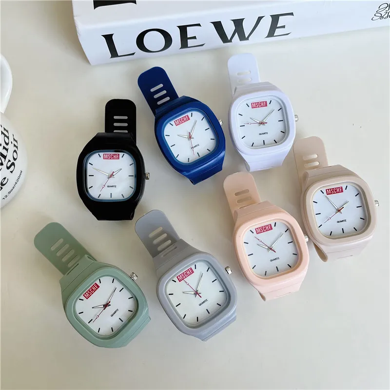 

Macaron Square Quartz Digital Dial Casual Wrist Watches Rubber Strap Fashionable Clock Waterproof Wristwatch for Women