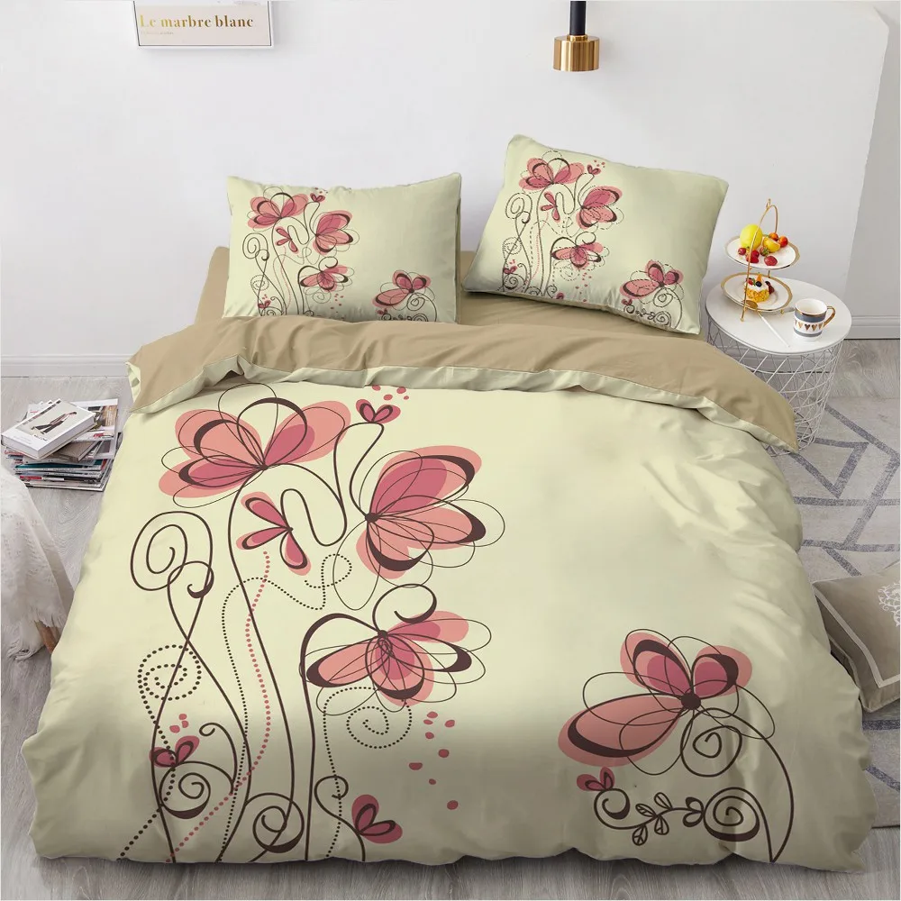 

3D Simple Pink Flower Duvet Cover Set Camel Quilt Cover Sets Full Double King Size 203x230cm Bed Linen Home Textile for Adults