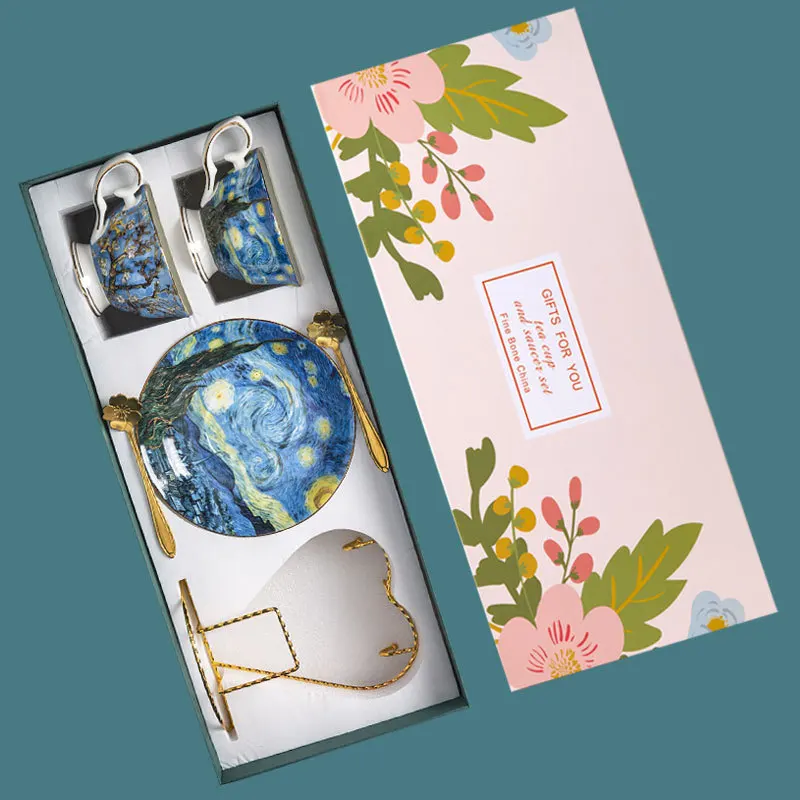 

Van Gogh Bone China Coffee Cup Mug Pair Cup Gift Box Art Painting Creative Cup Festival Gift Gifts