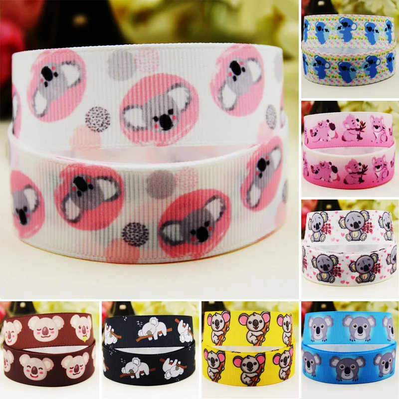 

22mm 25mm 38mm 75mm koala cartoon printed Grosgrain Ribbon party decoration 10 Yards satin ribbons