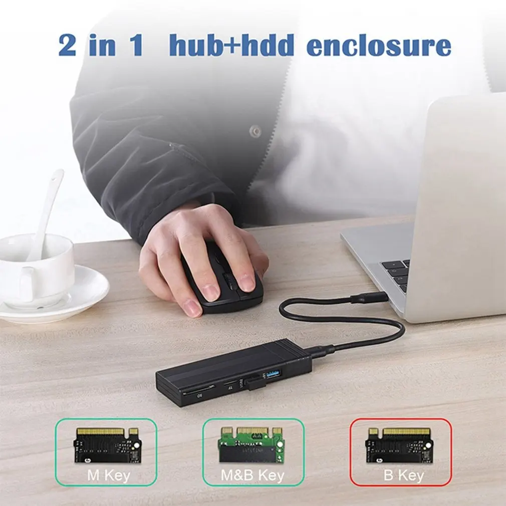 Фото Коробка для жесткого диска USB3.1, портативный концентратор TypeC, двойной протокол SATA/NVME, драйвер не требуется, совместимый корпус для жесткого диска, Прямая поставка №4