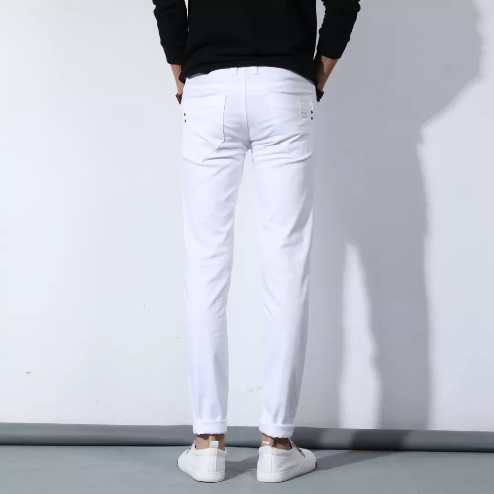 2022New New Autumn Men's Pure White Cotton Jeans Fashion Casual Slim Stretch Pants Male Brand Clothes