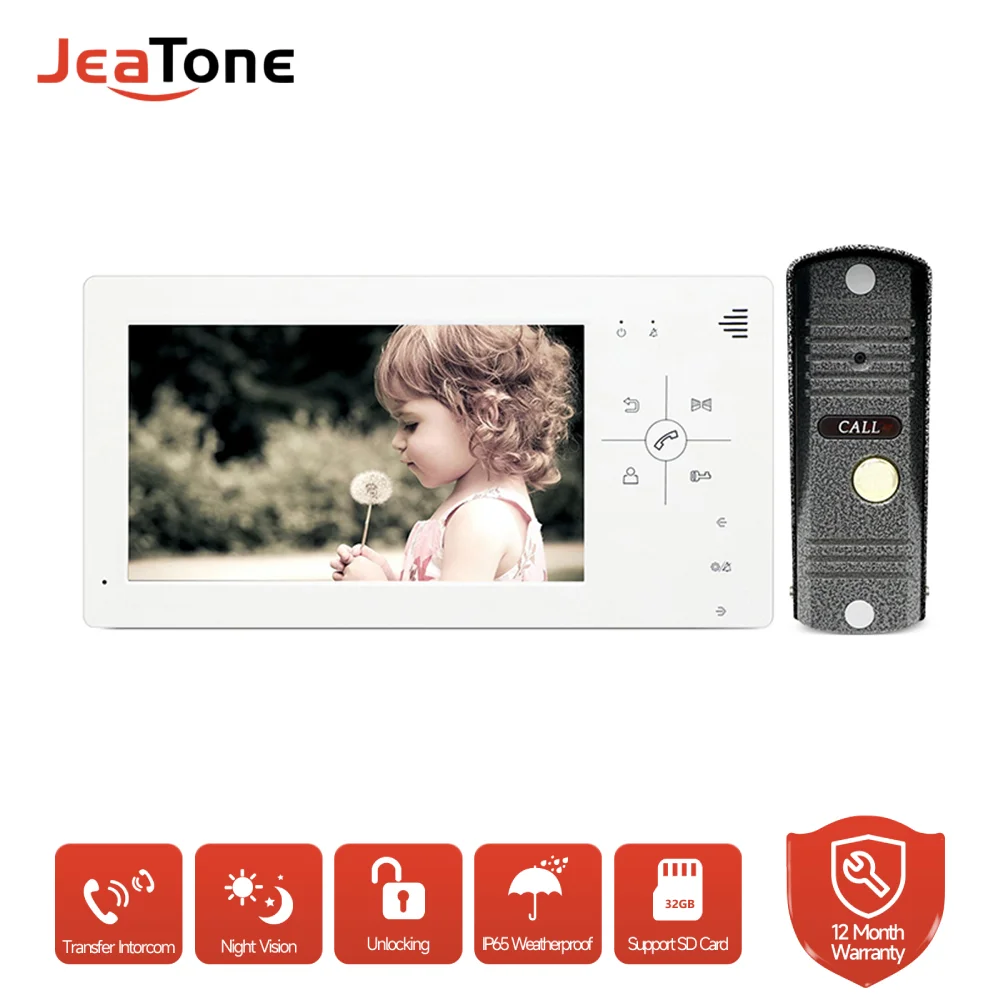 JeaTone 1200TVL Video Door Phone Doorbell Intercom Kit, 7 Inches HD Dual Way Talk System for House with Gate/Door Unlock Button