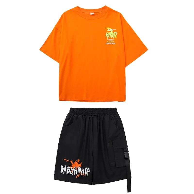 

New Kids Hip Hop Clothing Set Letter Print T Shirt Shorts Boys Streetwear Summer Tracksuit For Girls Teens Dance Costume Outfits