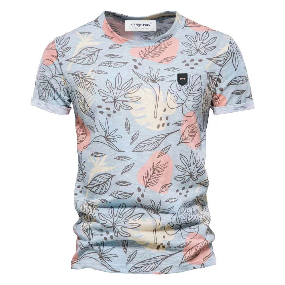 

2022 Hawaii summer t shirt for man high quality print digital cotton material serige park for men's top tee shirts luxury brand