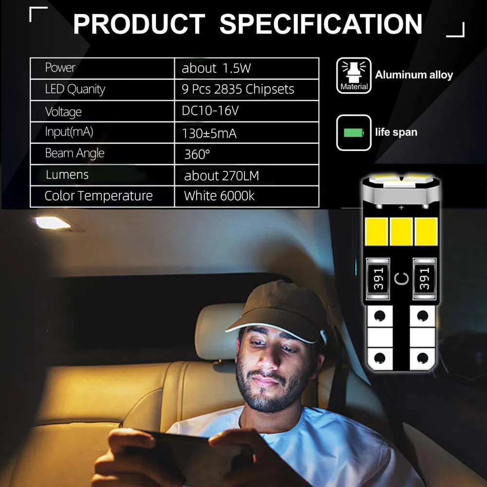 VANSSI 10 шт. W5W T10 194 Светодиодные лампы 168 175 2825 Автомобильный интерьер купольная