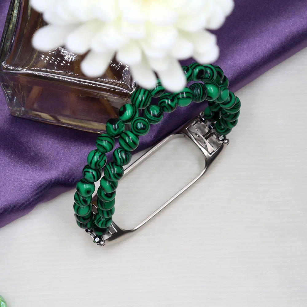 Mi Band 7 Strap for Women Jewelry Beaded Bracelet for Xiaomi Mi Band 3/4/5/6 Smart Wristband Replacement Green Malachite Luxury