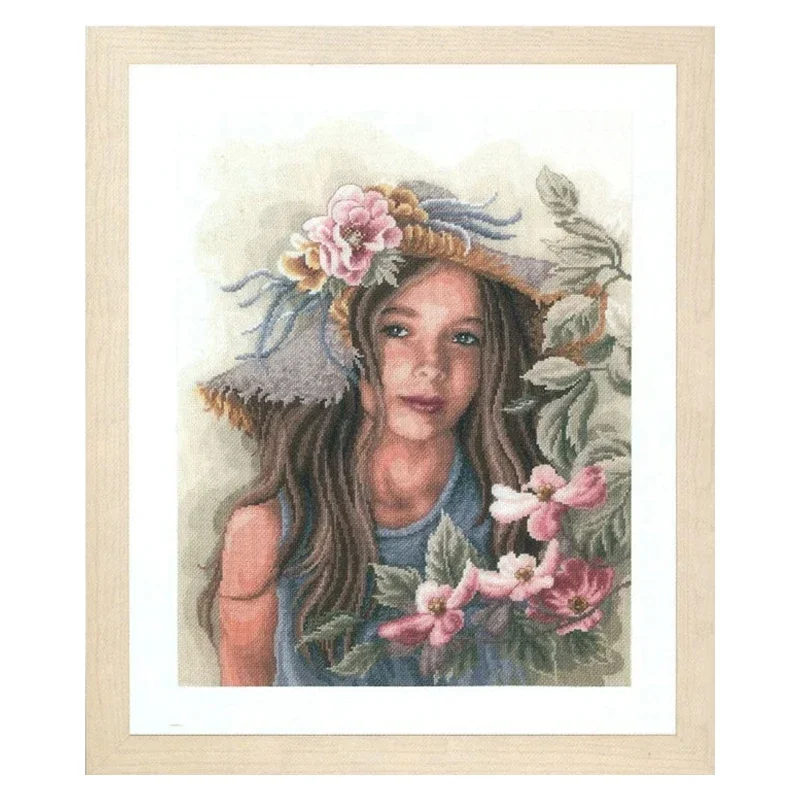 Amishop Прекрасный набор для вышивки счетным крестом маленькой девочки со шляпой