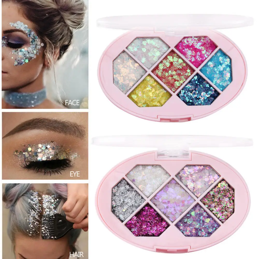 

7 Colors Face Glitter Diamond Sequins Eyeshadow Five Pointed Star Fragment Moon Eyeshadow Shimmer Pigment Eyebrow Makeup Palette